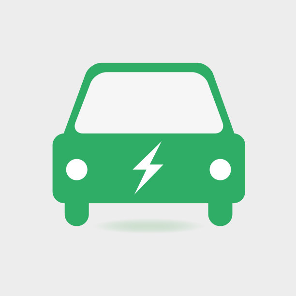电动汽车矢量图标在绿色与闪光标志图片下载