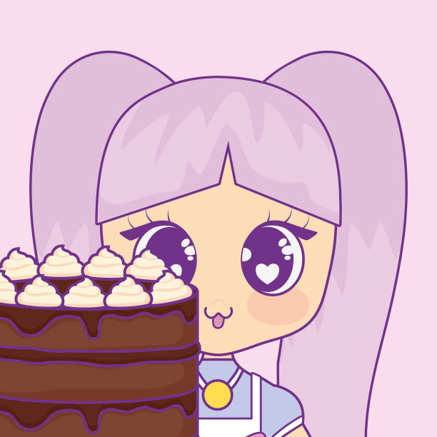 可爱可爱的女孩和蛋糕生日卡片图片下载