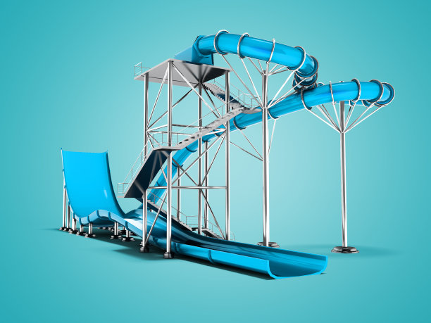 现代蓝色的水吸引在海滩孤立的3d渲染在蓝色背景与阴影图片下载