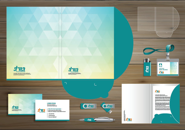 为数字技术公司设计文件夹模板。文具元素，人们社区朋友展示设计用于商业或工作推广，蓝色，红色，图片下载