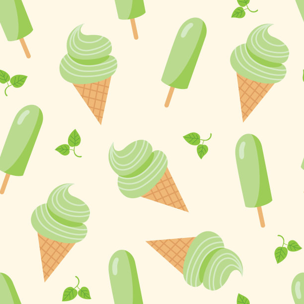 绿茶冰淇淋无缝模式上的米色背景图片下载