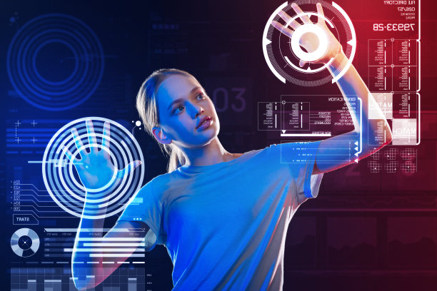 聪明的瞳孔触摸圆形图标，并看着屏幕图片下载