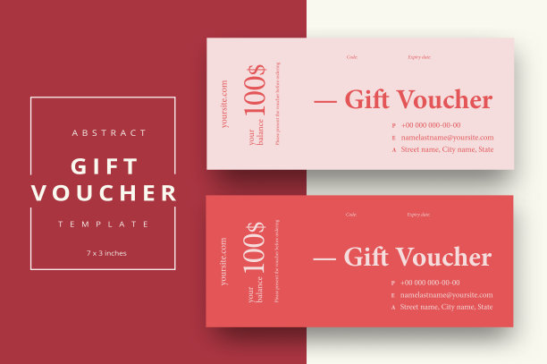 摘要礼品券卡模板。现代折扣券或证书布局与几何形状的图案。向量时尚明亮的背景设计与信息样本文本。图片下载