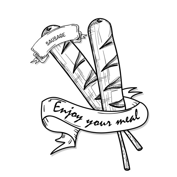 快餐香肠画物体黑白图片下载