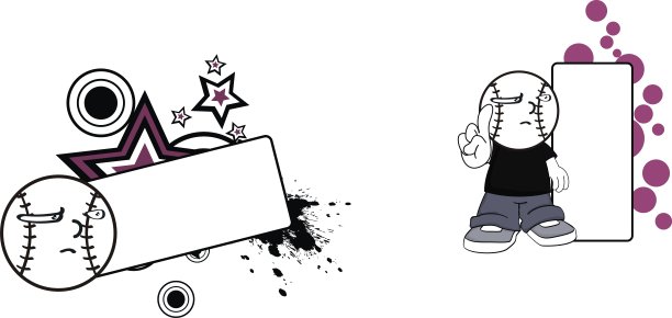 可爱的坏脾气棒球头小孩卡通留白素材图片下载