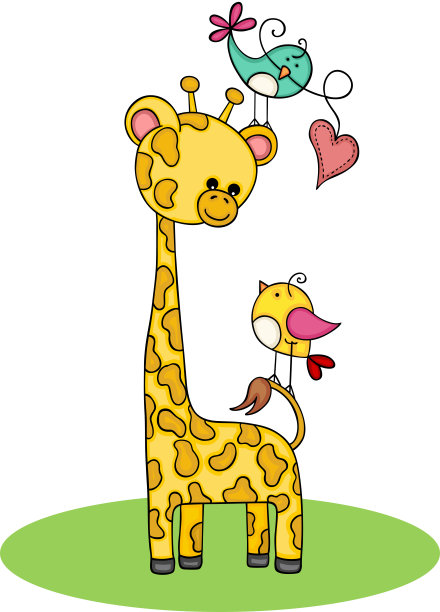 可爱的长颈鹿和一对鸟图片下载