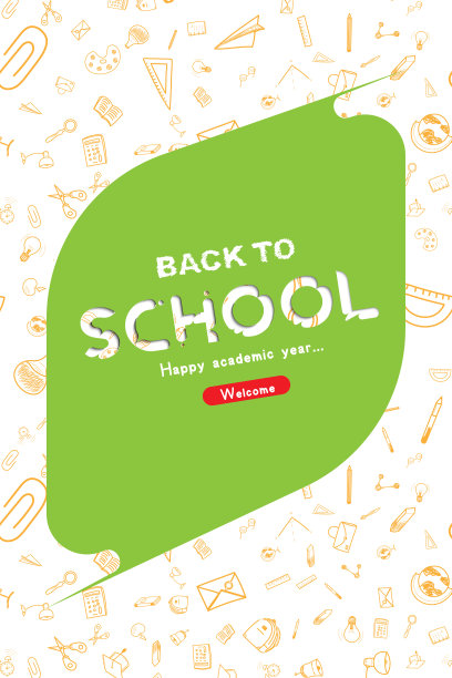欢迎回到学校。垂直横幅和封面与一套涂鸦图标在白色的背景。教育的概念。矢量插图EPS10图片下载