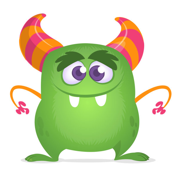 卡通绿角怪物。矢量插图孤立图片下载