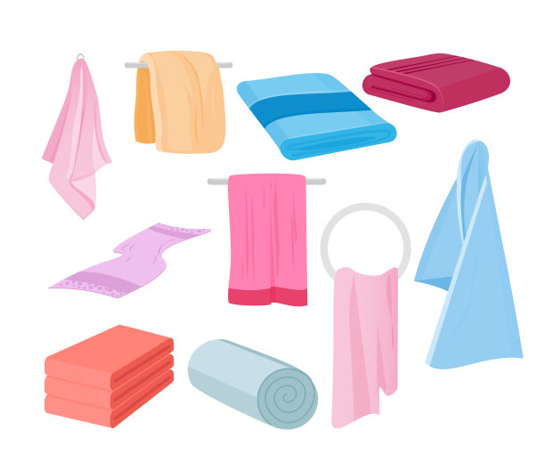 矢量图解的毛巾矢量集。布浴巾，插图卡通布浴巾在平面卡通风格。图片下载