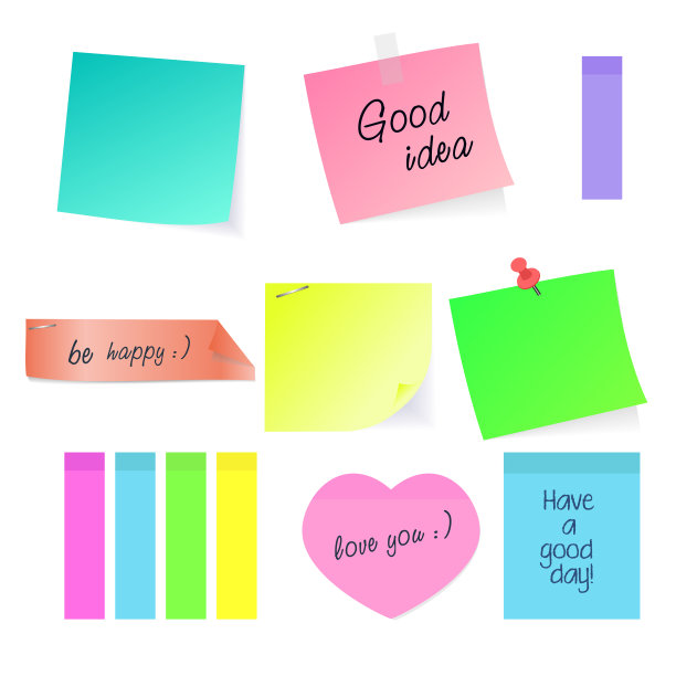 矢量插图设置纸粘性贴纸与剥离角孤立在白色背景在平面设计。图片下载