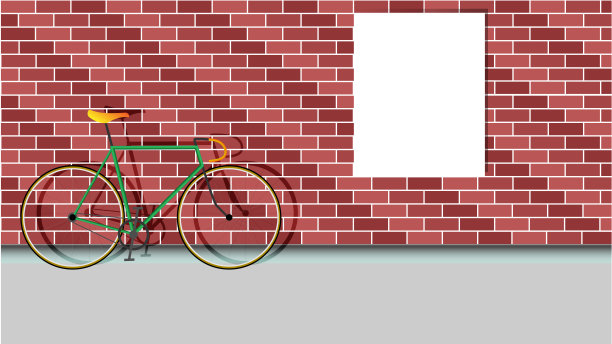 复古的固定齿轮自行车与砖墙和空白的文字。图片下载