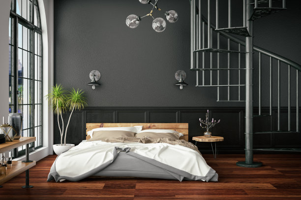 阁楼卧室与螺旋梯图片下载