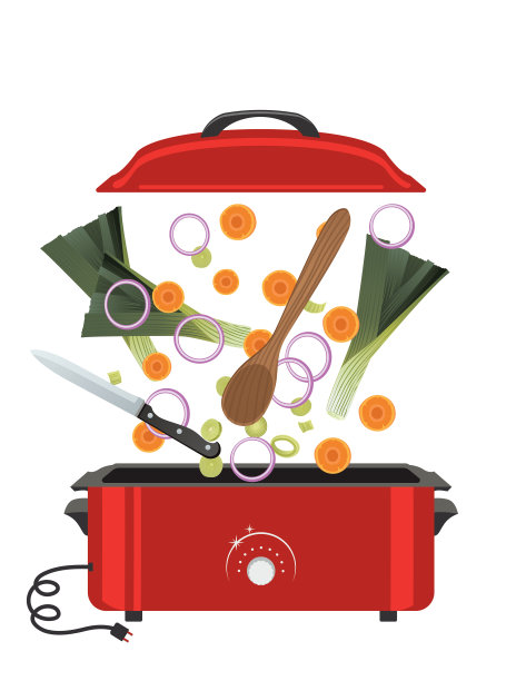 新鲜的食材落入锅中烹饪图片下载