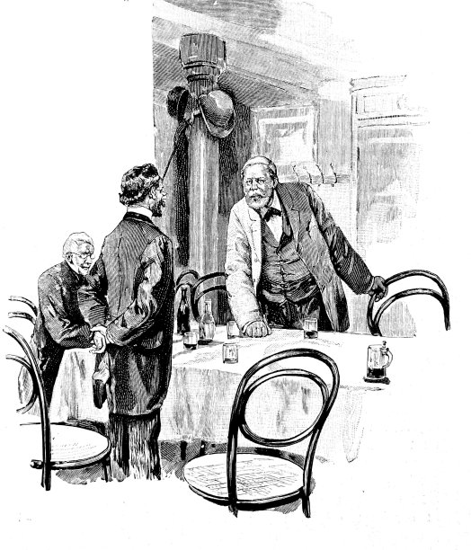 两个男人站在餐桌上聊天图片下载