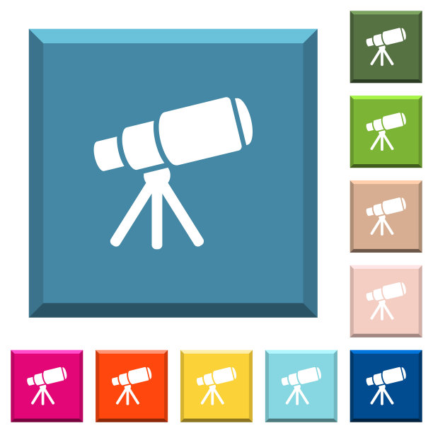 太空望远镜的方形按钮上的白色图标图片下载