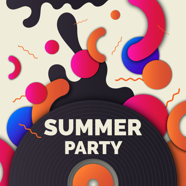 时尚的现代海报与乙烯基，夏季派对。抽象几何背景与几何图形图片下载