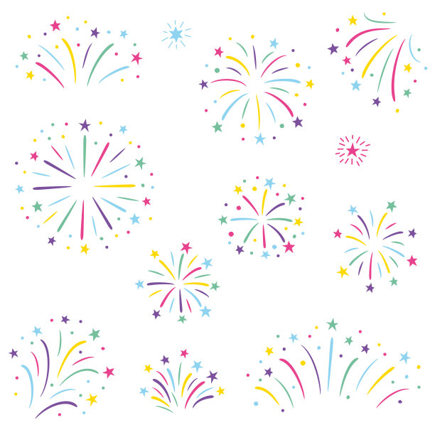矢量插图一套多彩的烟花图片下载