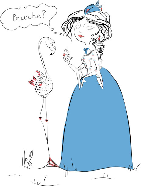 矢量插图素描与一个女孩提供一个奶油蛋卷火烈鸟。素材图片