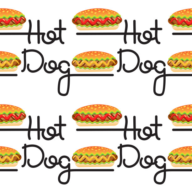 矢量无缝模式与热狗和手写字母图片下载