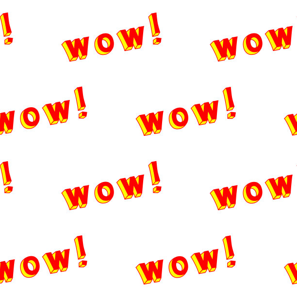 无缝模式与补丁的文字“哇!”80-90年代古怪滑稽的卡通漫画风格。白色背景。图片下载