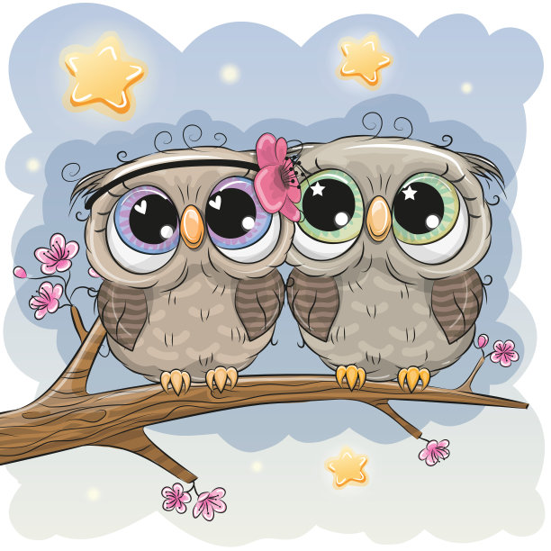 可爱的猫头鹰坐在树枝上图片下载