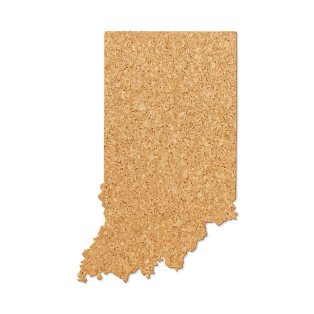 印第安纳州地图在软木板纹理上的白色背景图片下载