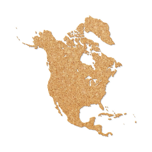 北美地图在白色背景软木板纹理图片下载