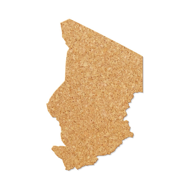 查德地图在软木板纹理上的白色背景图片下载