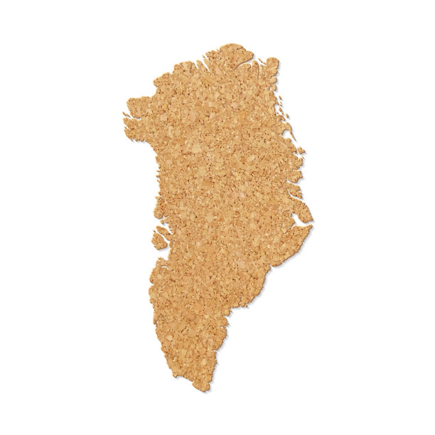 格陵兰地图在白色的背景软木板纹理图片下载