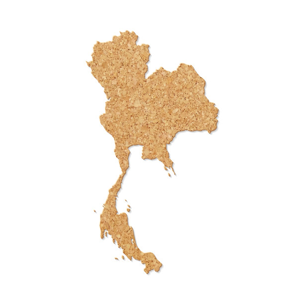 泰国地图在软木板纹理上的白色背景图片下载