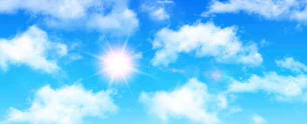 阳光明媚的背景，蓝天白云和阳光图片下载