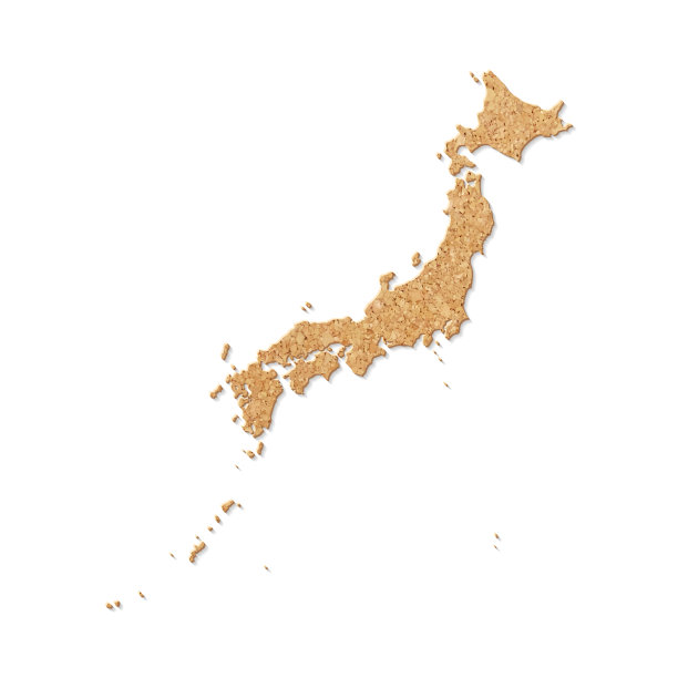 日本地图在白色背景软木板纹理图片下载