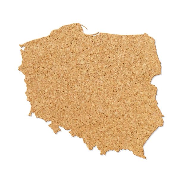波兰地图在软木板纹理上的白色背景图片下载
