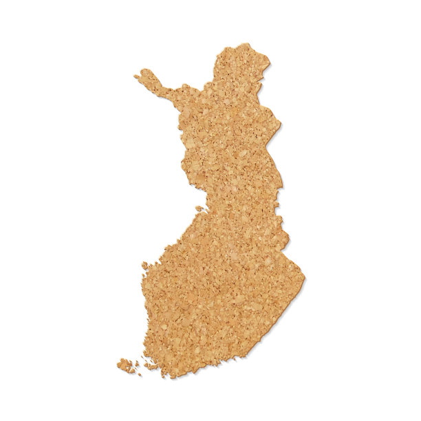 芬兰地图在软木板纹理上的白色背景图片下载
