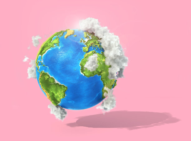 环保的概念。3d星球与云彩在一个柔和的背景。三维演示图片下载