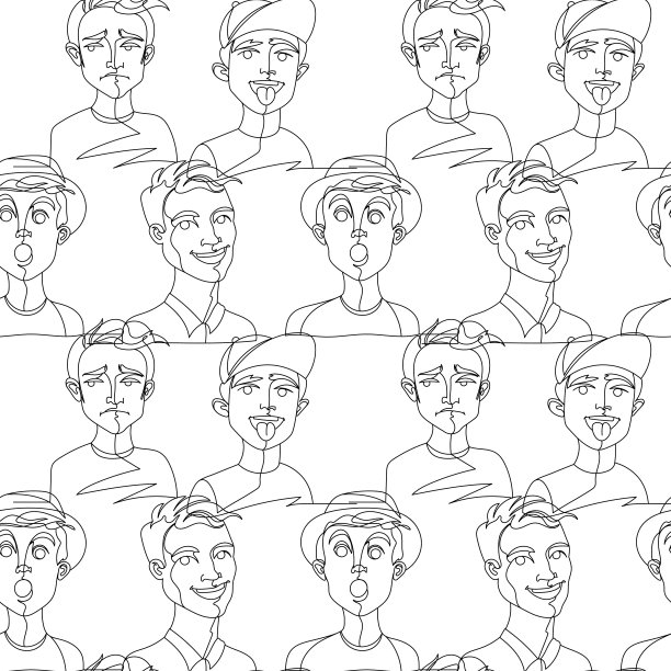 男人肖像线条艺术的无缝图案。男性的面部表情。手绘线性人剪影背景图片下载