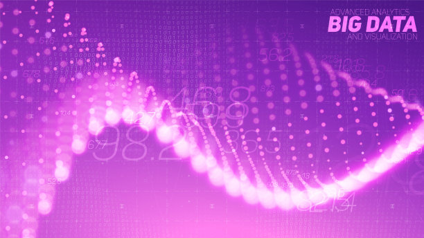 矢量抽象数据粒子波，点阵，浅景深。未来的插图。大数据是数字技术飞溅的数据点。点舞蹈波形。网络UI, HUD元素。图片下载