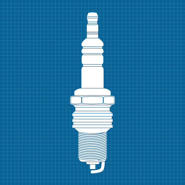 火花塞。车辆的部分。蓝图背景上的白色图标图片下载