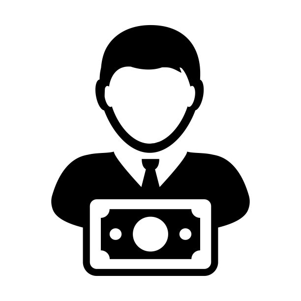 银行图标向量男性用户个人资料头像与金钱符号在平面颜色字形象形图图片下载