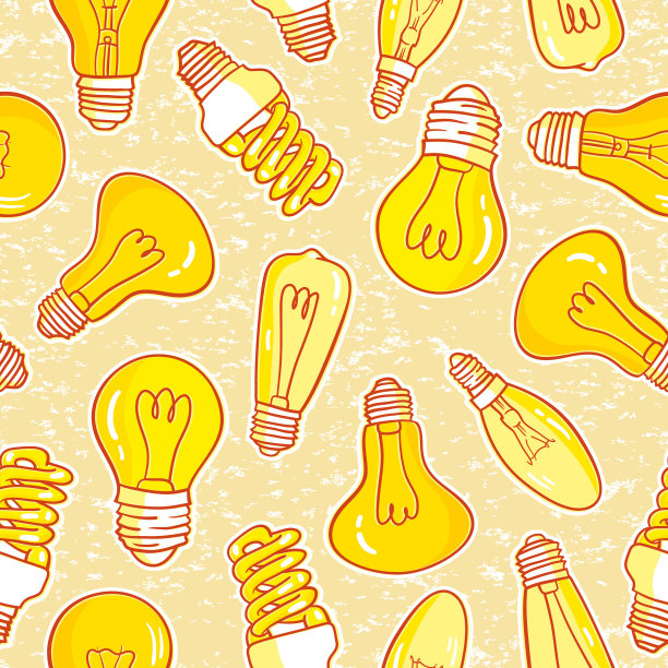 矢量无缝模式与灯泡。手绘设计。图片下载