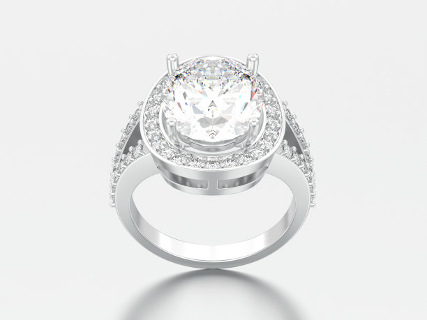 3D插图白金或银单人订婚装饰钻石戒指图片下载