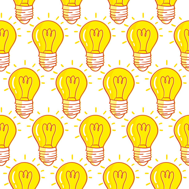 矢量无缝模式与灯泡。手绘设计。图片下载