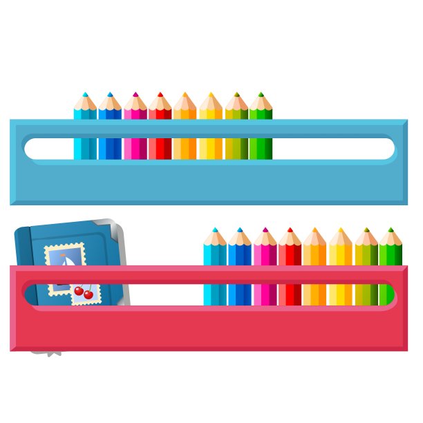 架子上的彩色铅笔孤立在白色背景。矢量卡通特写插图图片下载