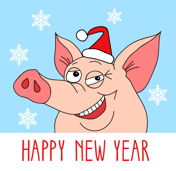 戴着圣诞老人帽子的卡通猪图片下载