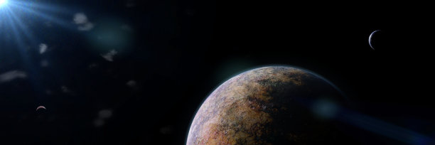 美丽的外星行星，卫星被明亮的恒星照亮图片下载