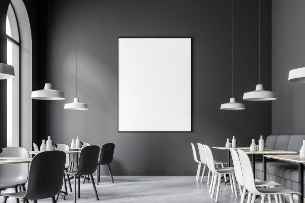 深灰色的咖啡馆内饰，海报图片下载