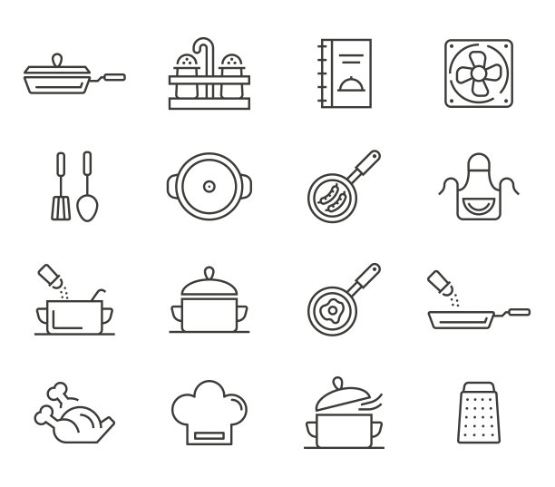 采购产品烹饪，厨房工具和器具图标图片下载