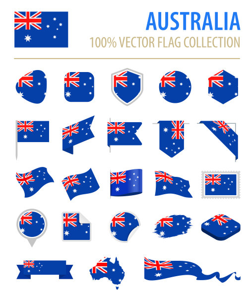 澳大利亚-旗帜图标平面矢量集图片下载