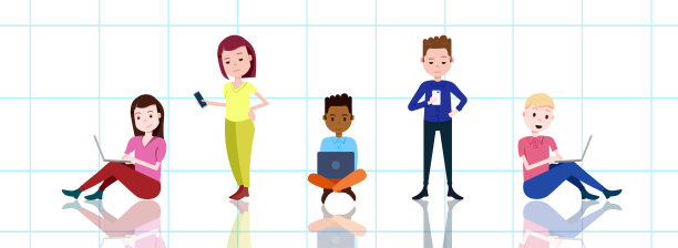 使用电子设备的不同种族男女，可用于设计和动画的banner图片下载