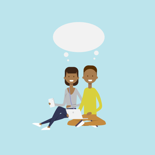 非洲男人女人用笔记本电脑坐在一对夫妇聊天泡字符全长在蓝色背景平图片下载